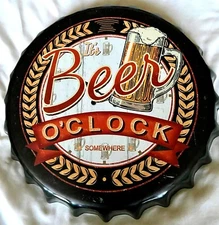 14" Metal Bottle Cap Wall Art It's Beer O'clock Somewhere 1LB w/hooks