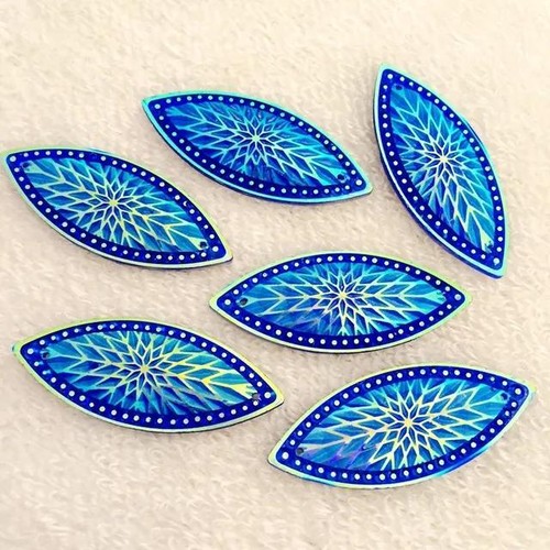 48pcs Horse Eye Shape Charms Snowflake Pattern 2 Hole Flatback Resin Rhinestone - Picture 16 of 19