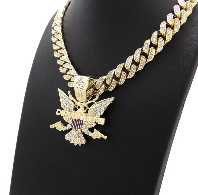 ICED DIPSET DIPLOMATS PENDANT GOLD CUBAN LINK CHAIN NECKLACE HIP HOP