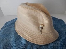 Women's Beige Hat with Faux Broch