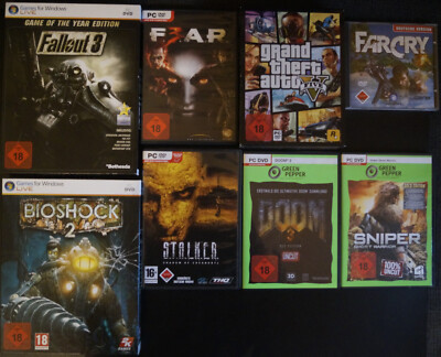 Fallout 3, Bioshock 2, FEAR 3, Doom 3, Grand Theft Auto V, STALKER, Sniper, Far