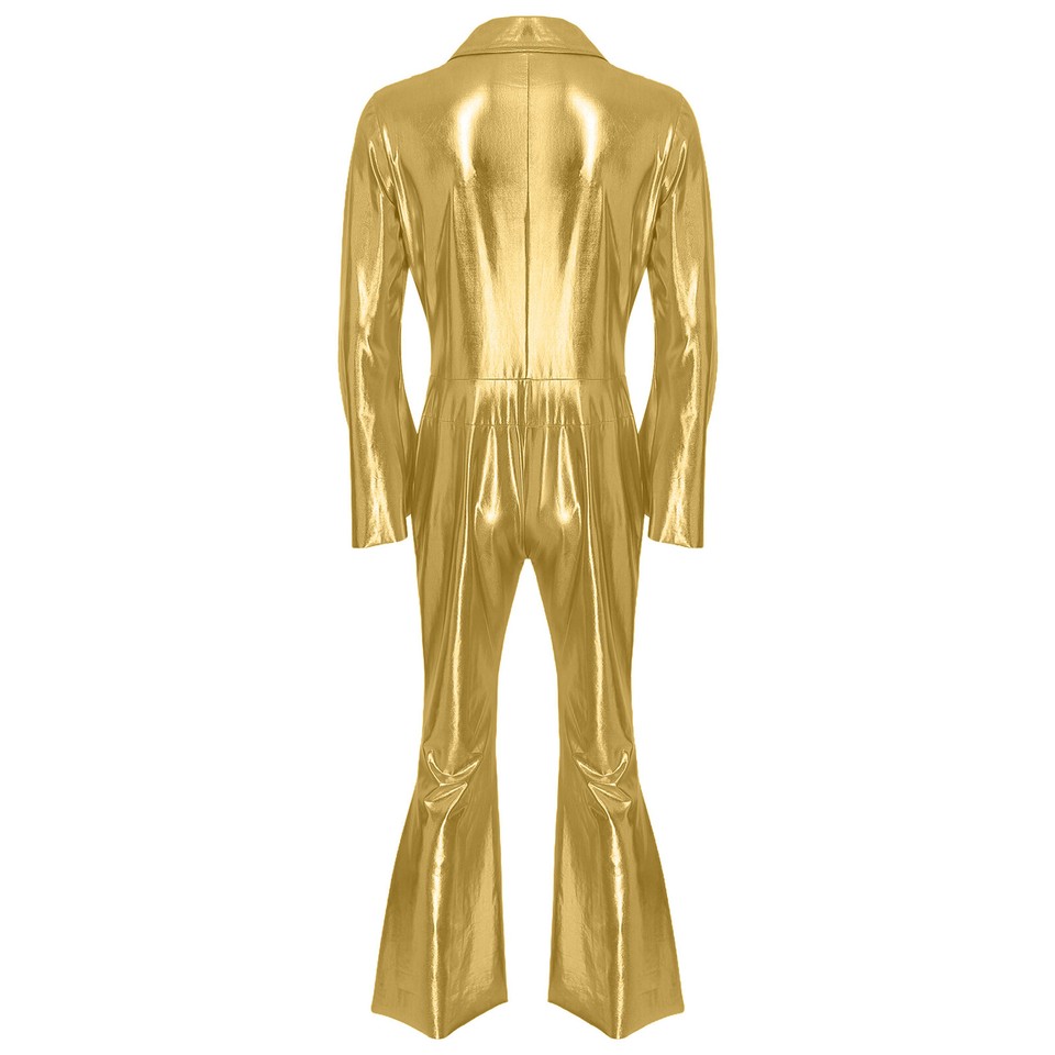 Mens Dancewear Rompers Jumpsuit Retro Costume Front Zipper Cosplay