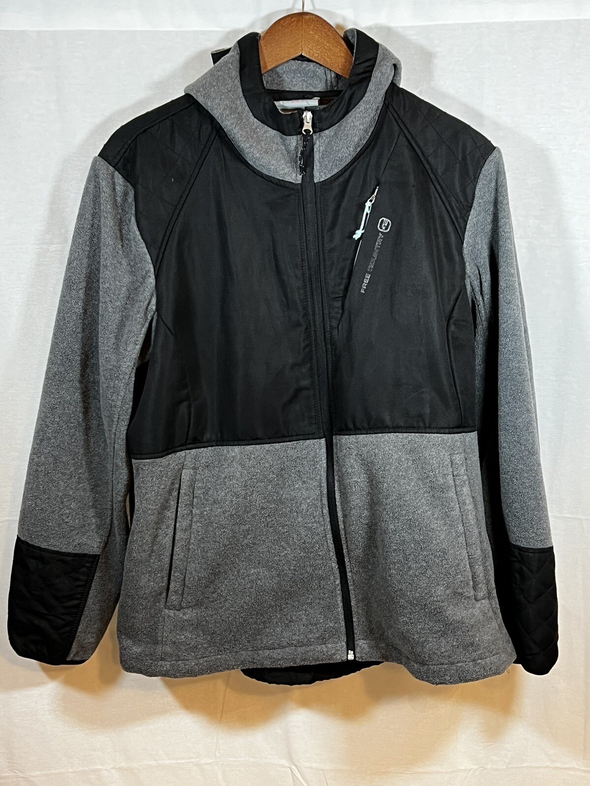 Free Country Mens Zip Up Hooded Jacket Black And Gray Fleece Mens 2XL