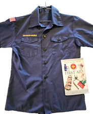 BOY SCOUT SHIRT Sz Youth Medium Dark Blue w/ Flag and 1st Aid Booklet