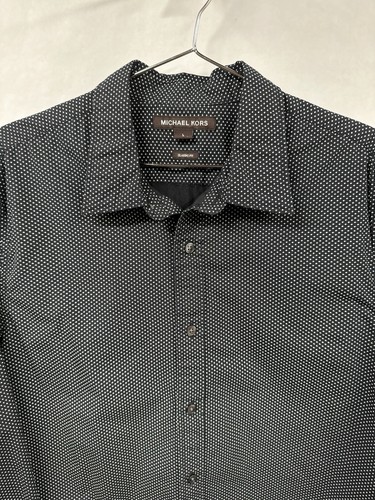 Michael Kors Men’s Button Up Shirt Black Polka Dot Large Long Sleeve - Picture 4 of 13