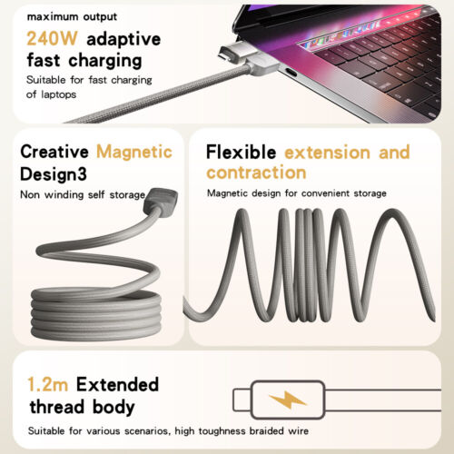 1.2M 240W Magnetyczny kabel szybkiego ładowania 4w1 do telefonu komórkowego USB typu A-C / C-C Multi kabel ładujący - Zdjęcie 8 z 11