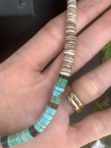 Vintage Sterling Silver Native American Shell Turquoise Heishi Necklace Old G1 - Picture 9 of 10