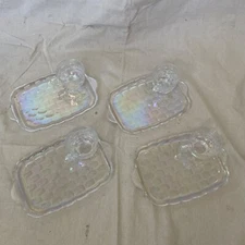 Vintage Federal Glass Iridescent Snack Set Original Box Set Of 4 Plates & 4 Cups