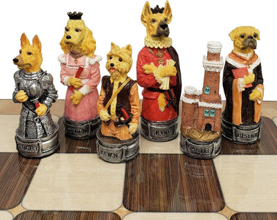 Royal Cats Vs Dogs Chess Men Set Hand Painted - NO Board
