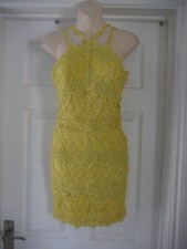 River Island Dress Size 6 Yellow Lace Crochet Wedding Guest Cocktail Evening Par