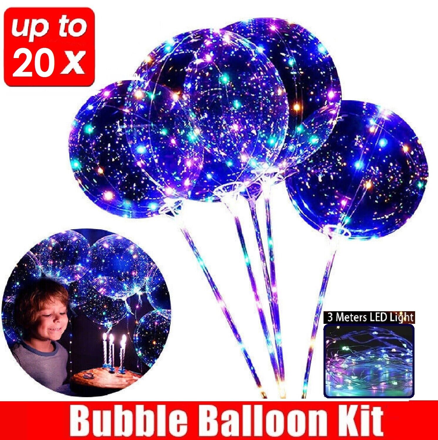 20cm LED Bobo Balloons Clear Bubble Balloons With Sticks Wedding Christmas Party
