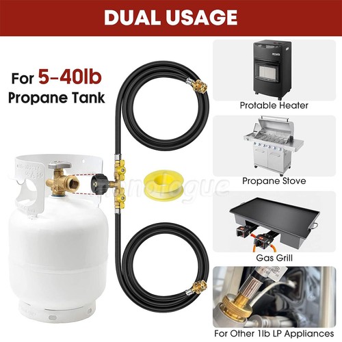 Tubo adattatore splitter propano 2 vie Y 5 piedi, convertitore 1 libbra-20 libbre con valvola di spegnimento - Foto 17 di 32
