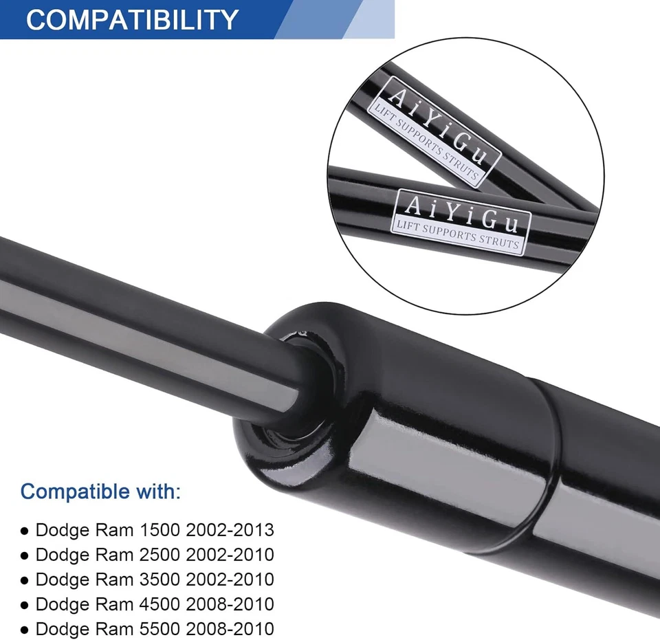 2X Front Hood Lift Supports for 2002-13 Dodge Ram 1500 2500 3500 4500 5500 95980 Foto 4 de 4