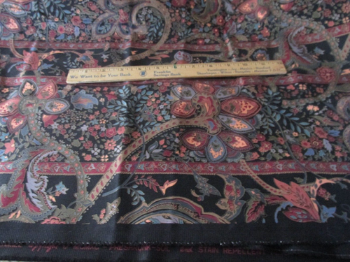 1 yard 10" x 54" Fabric Kenmill 1990 Screen Print Upholstery Black Flowers - Picture 5 of 8