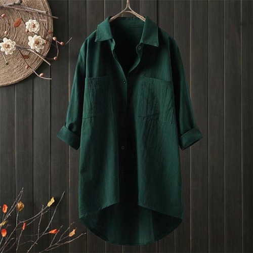 Women Dress Long Linen Shirt Cotton Tops Blouse Size Baggy Casual Tunic Plus - Picture 7 of 16