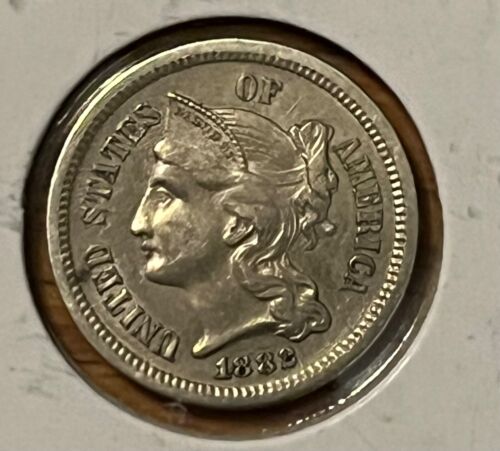 1882 Three cent nickel, AU, scarce date