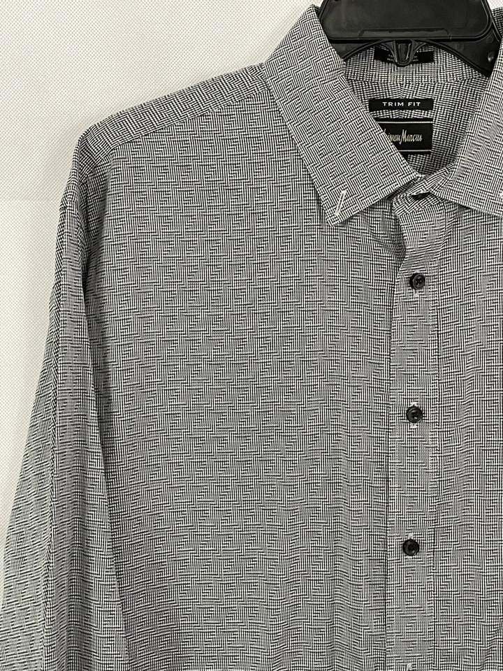 CAMISA DE VESTIR HOMBRE NEIMAN MARCUS Talla 17 1/2 y 34-35 DIFÍCILMENTE USADA Gris Geométrica Foto 3 de 4