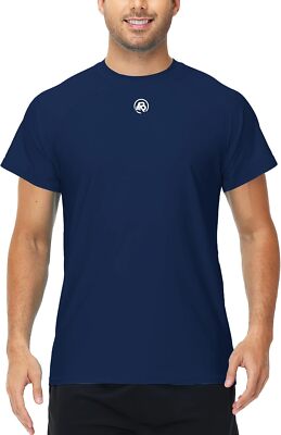 Men's UPF 50+ Quick Dry Rash Guard Short Sleeve Swim Shirt for Fishing Swimming