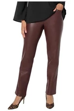 Belle by Kim Gravel Women's Faux Leather Front Ponte Back Pant Plum