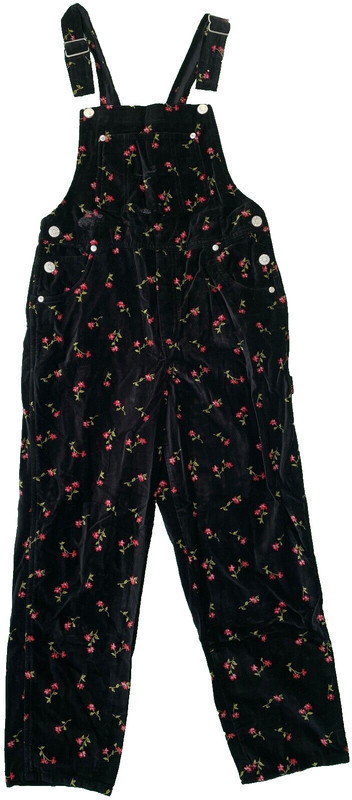 GIRLS BLACK FLORAL VELVET OVERALLS Size 10 - 30" around x 41" Long OLD NAVY