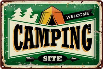 Blechschild Retro 30x20 cm Camping welcome Metall Deko Schild tin sign