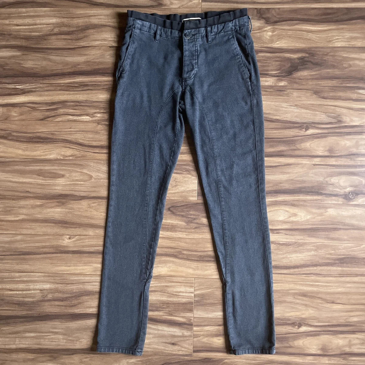 Zara Man Pants 30 Blue Denim Joggers Button Fly Athleisure Elastic Waist Sweats