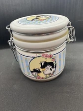 Vtg Ceramic Hinged Coffee Canister w/Latch - Stoneware Airtight Storage Kitchen