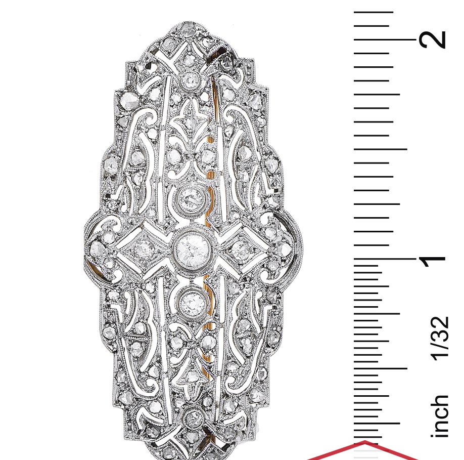 Antique 1.30ct European Cut Diamond Platinum 18K Gold Filigree Pin Fine