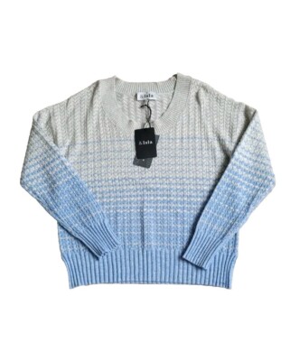 &ISLA Nola Neuheit 100% Kaschmir Rundhals Pullover blau/grau Gr. S UVP 279£