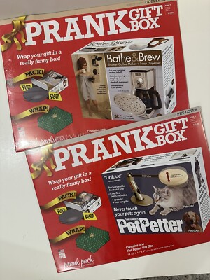 Set of 2 Prank Gift Boxes: Bathe & Brew, Pet Petter. Fun Joke Gag