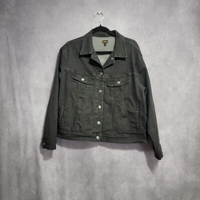 Lee Denim Jacket Women Size XL Black Stretch Jean Jacket Button Front