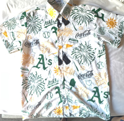 gcoac Oakland Athletics MLB Coca-Cola Zero Sugar AOP Button-Up Shirt M