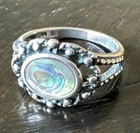 AN Sterling Silver 925 Vintage Rope Twist Abalone Scalloped Ring- Size 8