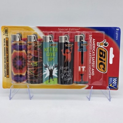 5 Pack Bic Special Edition Lighters, Gift, Never Give Up, Sandwich, Spirit High