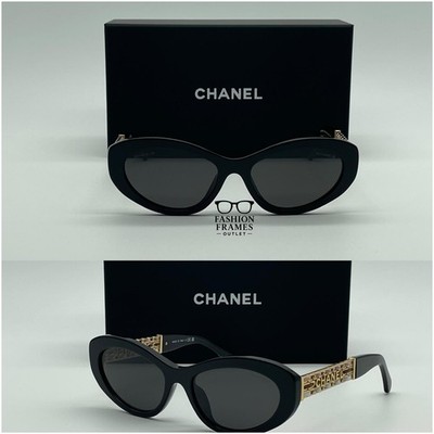 NIB Chanel 5538 C.501 Black Gold Chain Logo Cat Eye Sunglasses 54mm Authentic