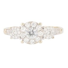 .78ctw Round Diamond Three-Stone Halo Engagement Ring 14k White Gold Size 8.75