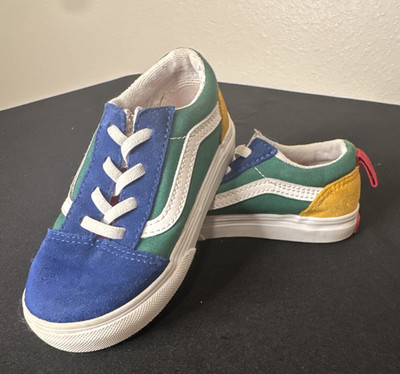 VANS kids 9c Low Top Lace-Up Colorblock Sneakers Blue Green Yellow White Red