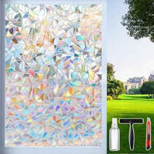 Rainbow Window Privacy Film with Cutting Reference Line, 3D Decals Stained Glass