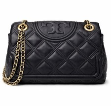 Tory Burch Fleming Convertible Shoulder Bag Black Quilted Leather Chain Strap