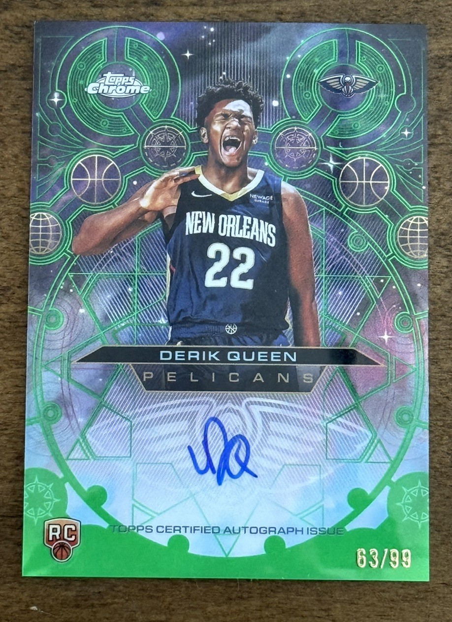 2025-26 Topps Chrome Chromographs Auto Green /99 Derik Queen CHR-DQ RC Pelicans