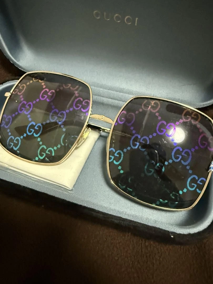 Rare Lunettes de soleil carrées GUCCI arc en ciel monogramme miroir accessoires lunettes F/S