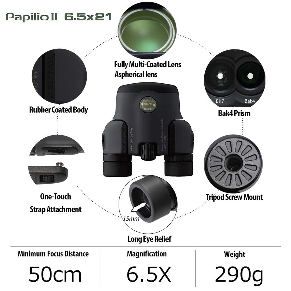 Papilio II 6.5x21 Binoculars (Gray) suitable for watching objects both close-... - Image 2 of 4