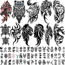 77 Sheets Tribal Temporary Tattoos for Men, 17 Sheets Half Arm Western Tribal...