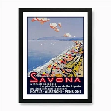 Savona  Italy Vintage Beach Poster  Framed Wall Art Poster Canvas Print Picture