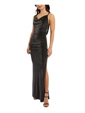 BCX DRESS Womens Silver Cross Straps Cowl Back Inse Sleeveless Maxi Dress S