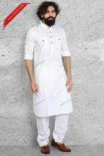 White Color Homewear Shirts Top Shirt Solid Kurta Mens Wear Cotton Cloth Kurta