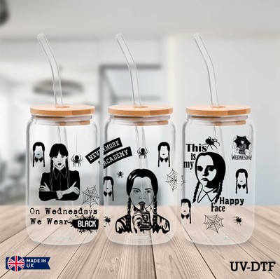 Mittwoch UV DTF Aufkleber - 16 Unzen Libbey Dose Glasfolie yd584