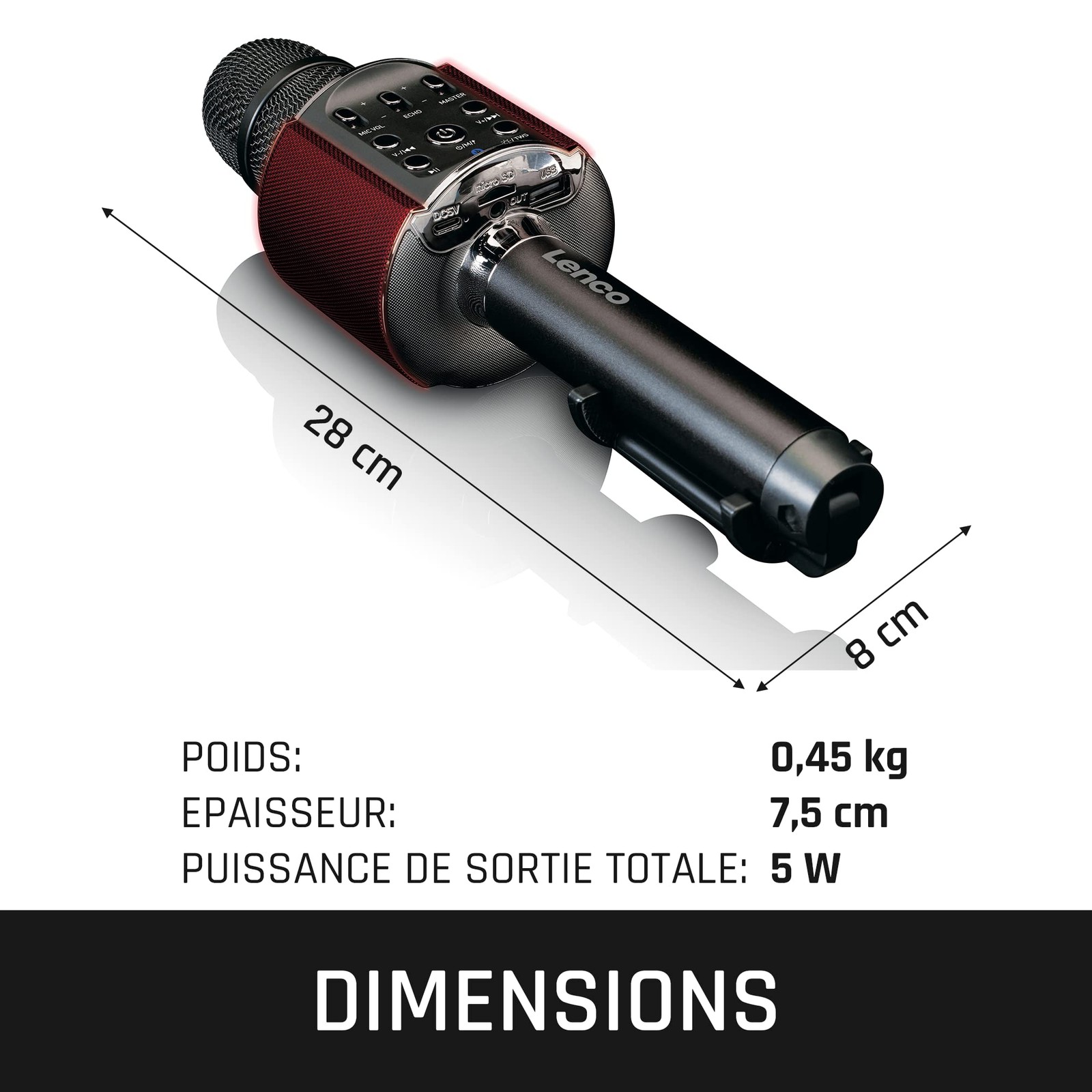Microphone karaoké Bluetooth BMC-090 noir avec support smartphone