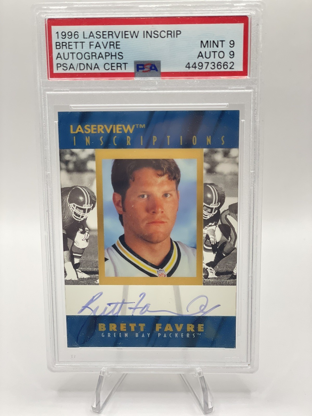 Brett Favre 1996 Laserview Inscriptions HOF AUTO /4850 PSA 9 PSA/DNA 9 