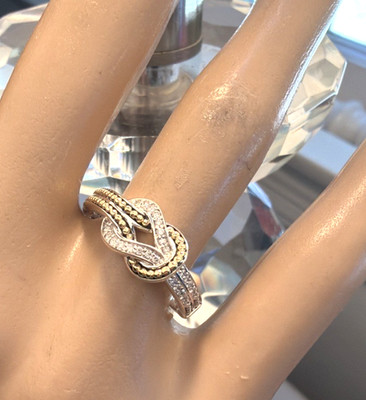LAGOS Caviar  Diamond Newport 18k Gold Sterling Silver Ring Sz 7 NEW $1,200